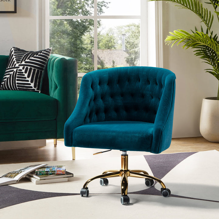 Louise 35.5'' H Velvet Hand-Curated Task Chair with Button Tufted Kelly Clarkson Home Upholstery Color: Teal Velvet