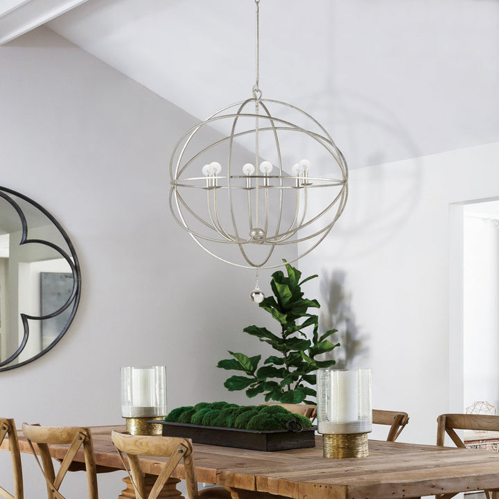Jayden 6 - Light Statement Globe Chandelier with Hand Blown Glass Accents Greyleigh™ Size: 123.5" H x 28.5" W x 28.5" D Finish: Olde Silver