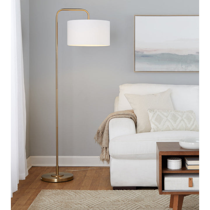 Batesville 63.75" Arched Floor Lamp Wade Logan® Base Finish: Plated Gold/Off-White Linen