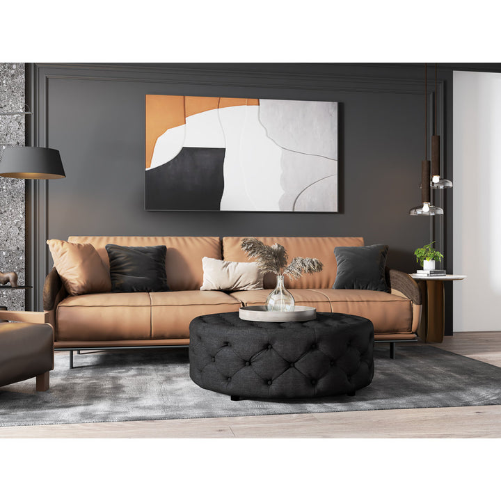 Armenio Round Ottoman - 17" H x 45" W x 45" D Lark Manor™ Fabric: Black Polyester Blend