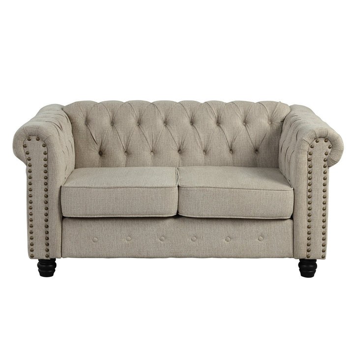 60'' Upholstered Loveseat Canora Grey Fabric: Beige Linen Blend