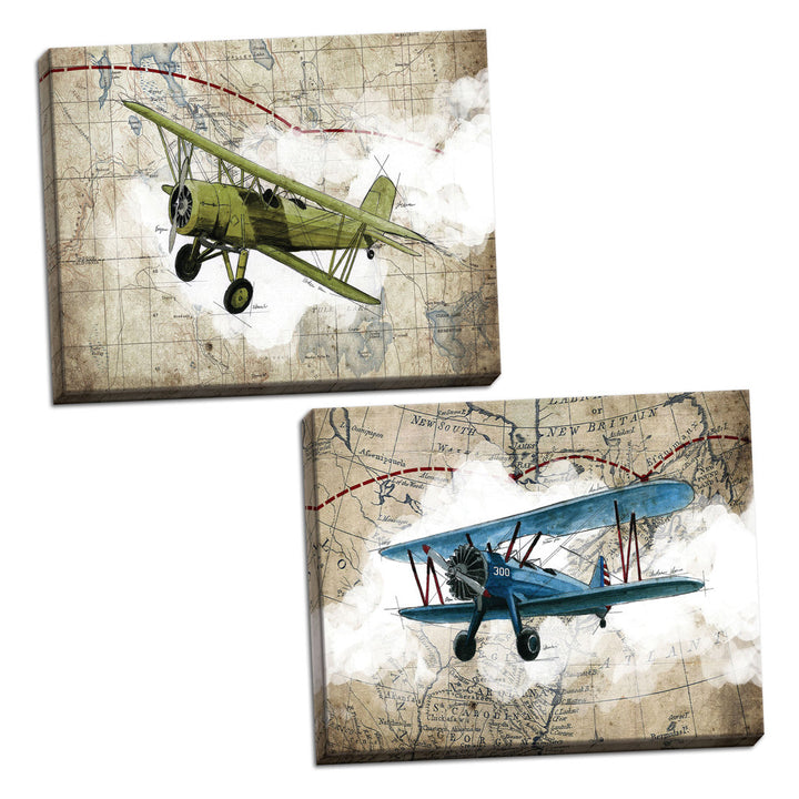 'Biplane 1 and 2' 2 Piece Graphic Art Print Set Ebern Designs Size: 12" H x 18" W x 1.5" D Format: Wrapped Canvas