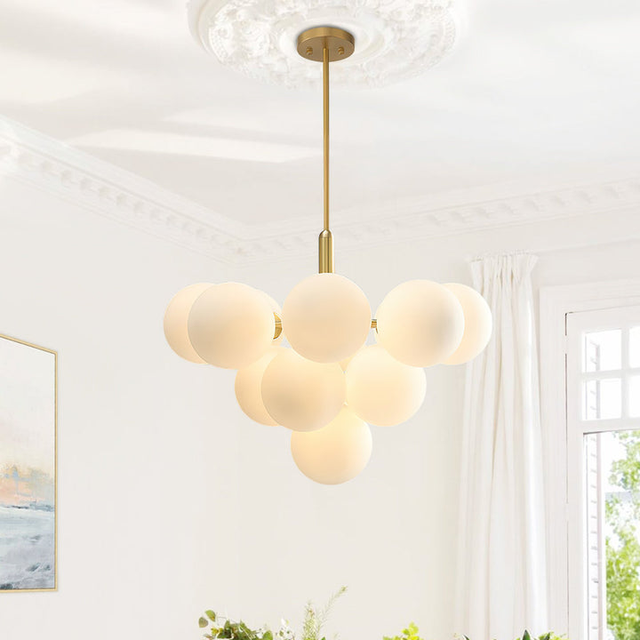 Delacroy 13 - Light Shaded Tiered Chandelier Everly Quinn Shade Pattern: Frosted, Finish: Brass