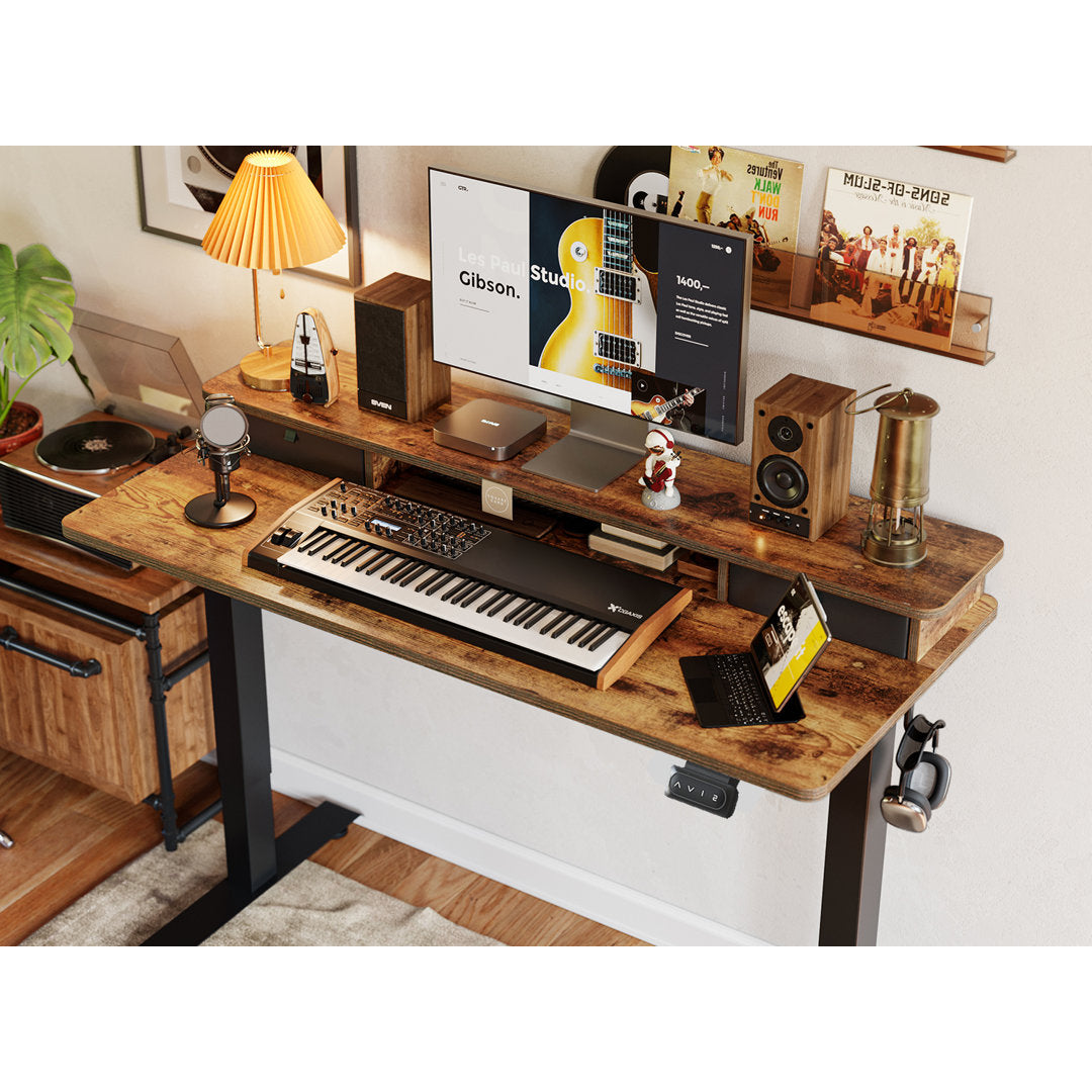 Height Adjustable Standing Desk Inbox Zero Color (Top/Frame): Rustic Brown/Black Size: 47.24" H x 60" W x 23.63" D