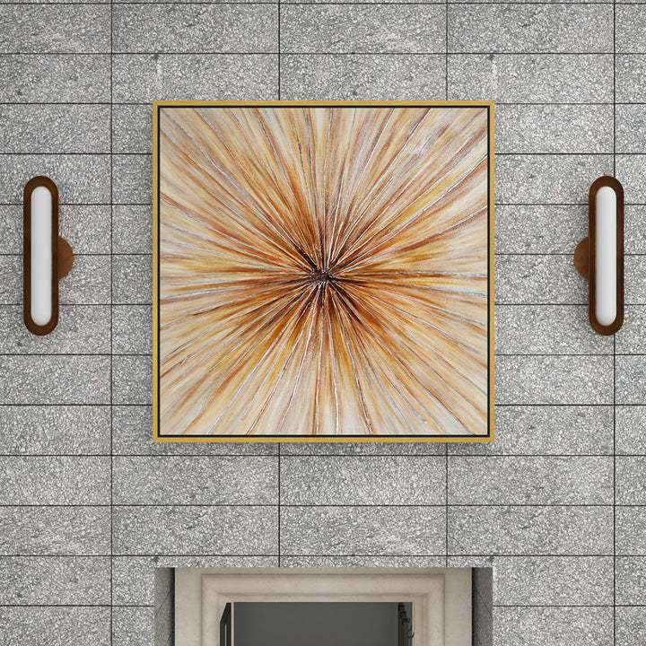 Brown Canvas Radial Starburst Framed Wall Art with Gold Frame Greyleigh™