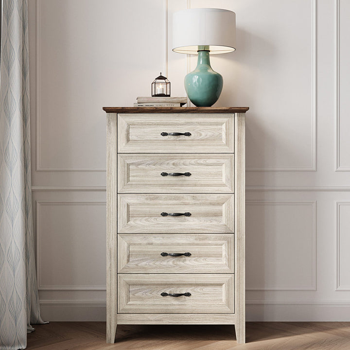 Humphrey 5 Drawer 27.5" W Chest Laurel Foundry Modern Farmhouse® Color: Antique White/Brown