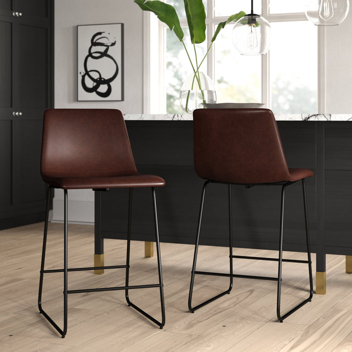 Liekele Upholstered Counter Height Modern Dining Stools by Flash Furniture (Set of 2) Ivy Bronx Seat Height: Counter Stool (24” Seat Height), Upholstery: Dark Brown Faux Leather