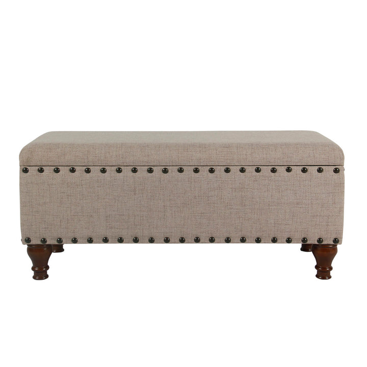 Collantes Upholstered Storage Bench Alcott Hill® Upholstery: Tan/Mottled Brown Nailhead