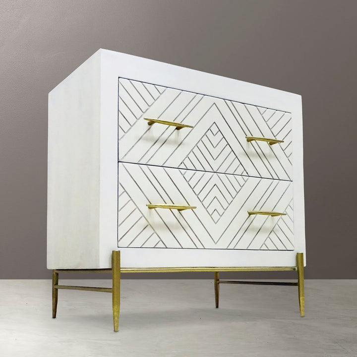Wilbraham 2 - Drawer Nightstand in Cream/Brass Everly Quinn