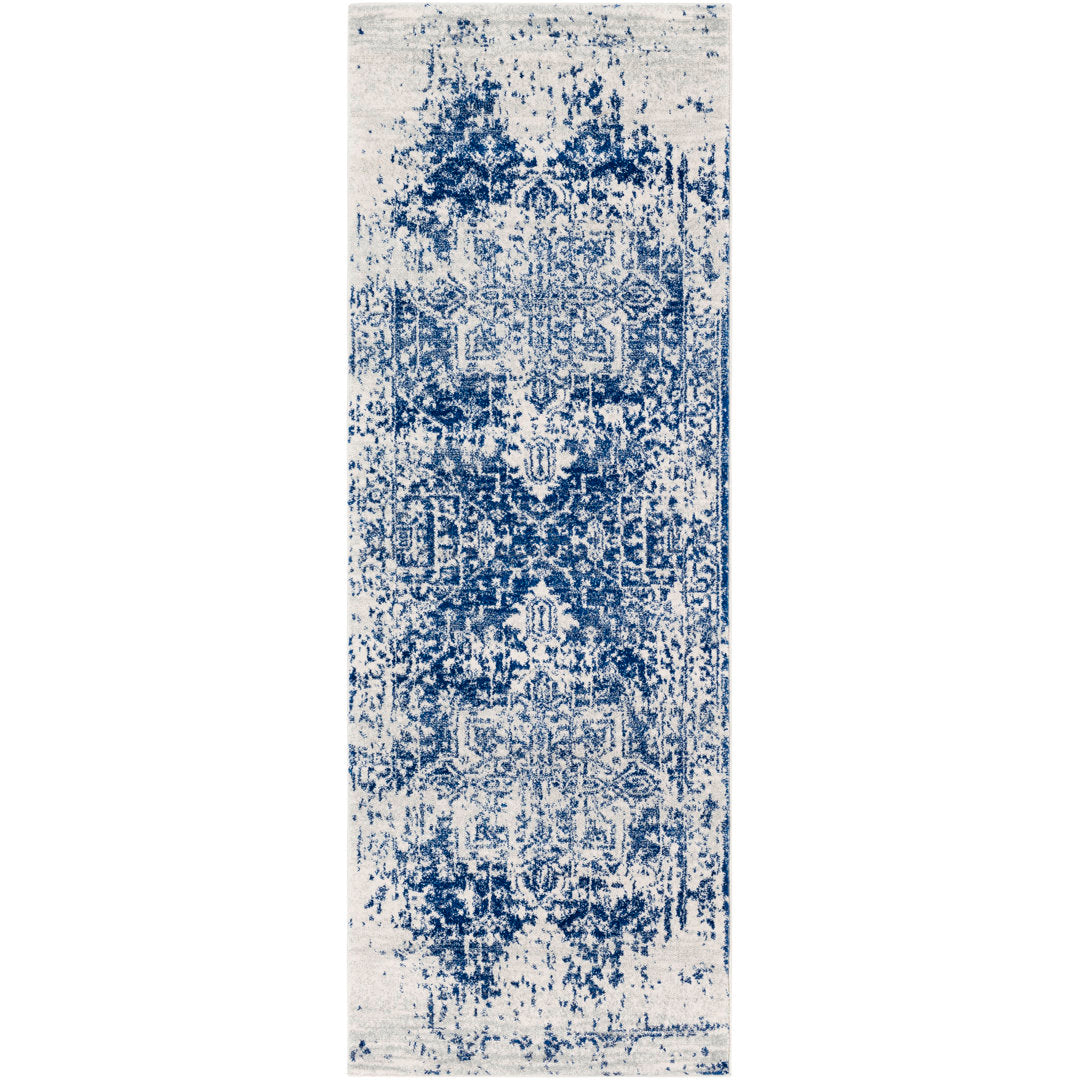 Hillsby Oriental Pure Navy/Light Gray Area Rug Mistana™ Rug Size: Runner 2'7" x 7'3"