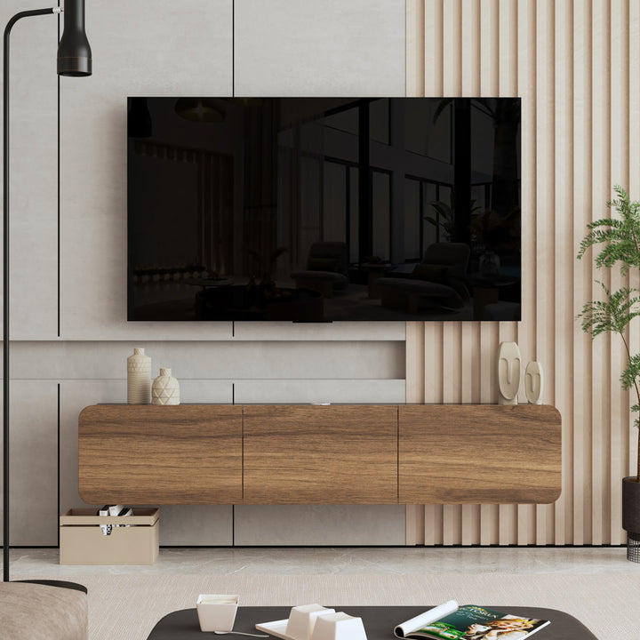 Callysta Floating TV Stand Up to 78" TV's Wall Mounted Media Console Millwood Pines Color:  Black Marble Design/Brown Wood