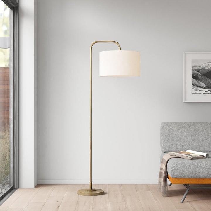 Batesville 63.75" Arched Floor Lamp Wade Logan® Base Finish: Plated Gold/Off-White Linen