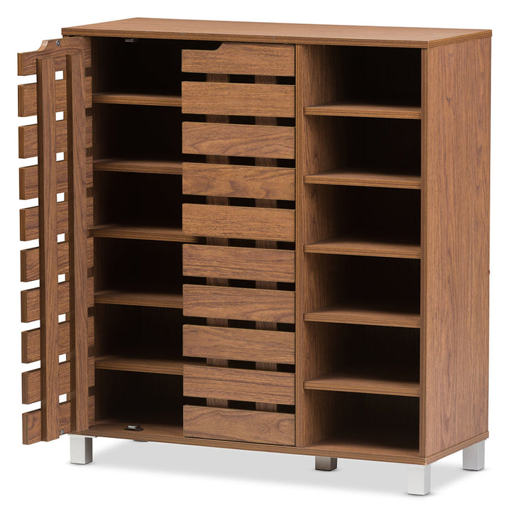 Shirley Modern and Contemporary 2 Door Wood 18 Pair Shoe Cabinet with Open Shelves Ebern Designs
