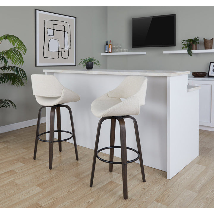 Lakyia Upholstered Bar & Counter Stool with Round Footrest George Oliver Upholstery: Cream, Seat Height: Bar Stool (30" Seat Height)
