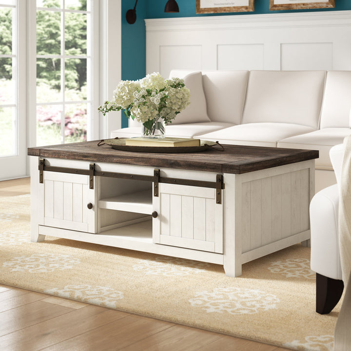 Solid Wood Coffee Table with Storage Sand & Stable™ Table Base Color: White