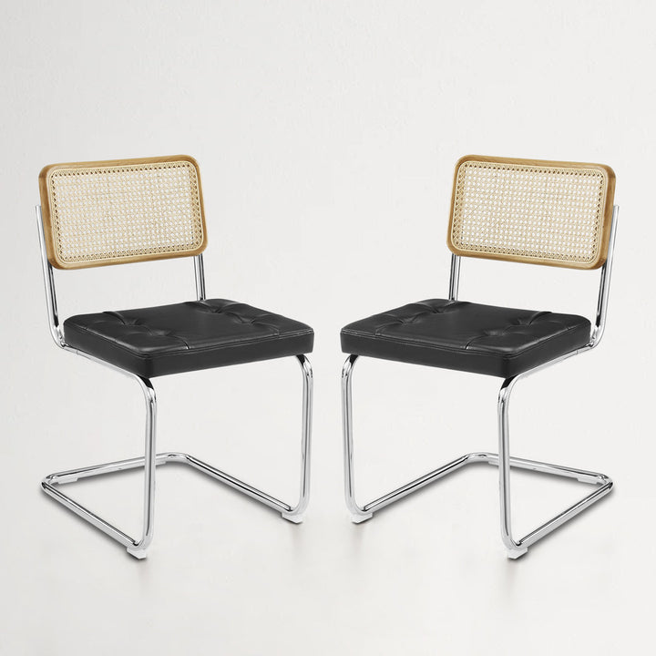 Staple Hill Upholstered Dining Side Chair with Cane Rattan Back (Set of 2) Bayou Breeze Upholstery Color: Black