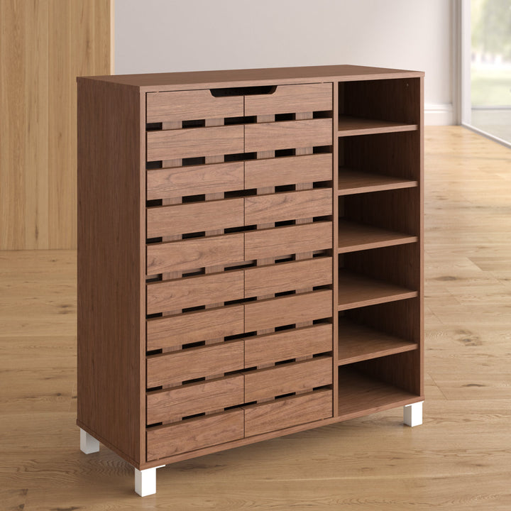 Shirley Modern and Contemporary 2 Door Wood 18 Pair Shoe Cabinet with Open Shelves Ebern Designs