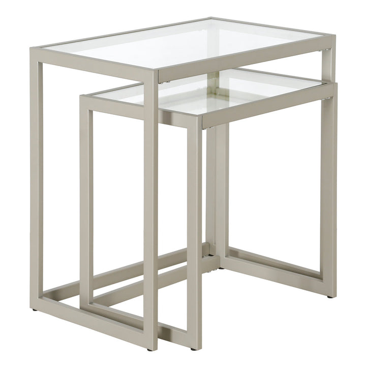 Rocco Glass Frame Nesting End Table Everly Quinn Table Base Color: Satin Nickel