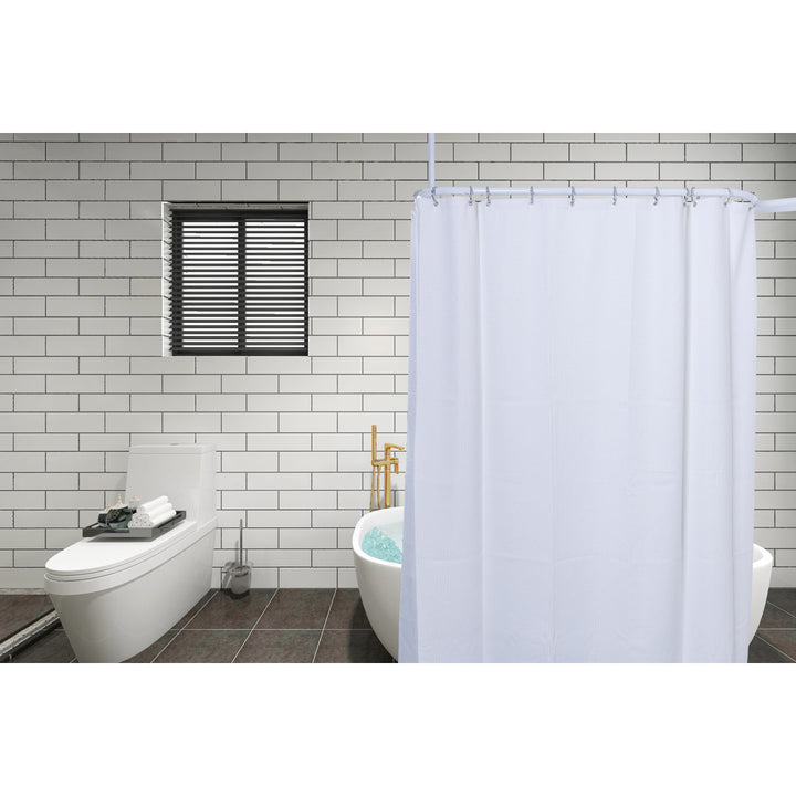Rustproof 45.7" L D-Shaped Fixed Shower Curtain Rod & Hook Set Utopia Alley Finish: White