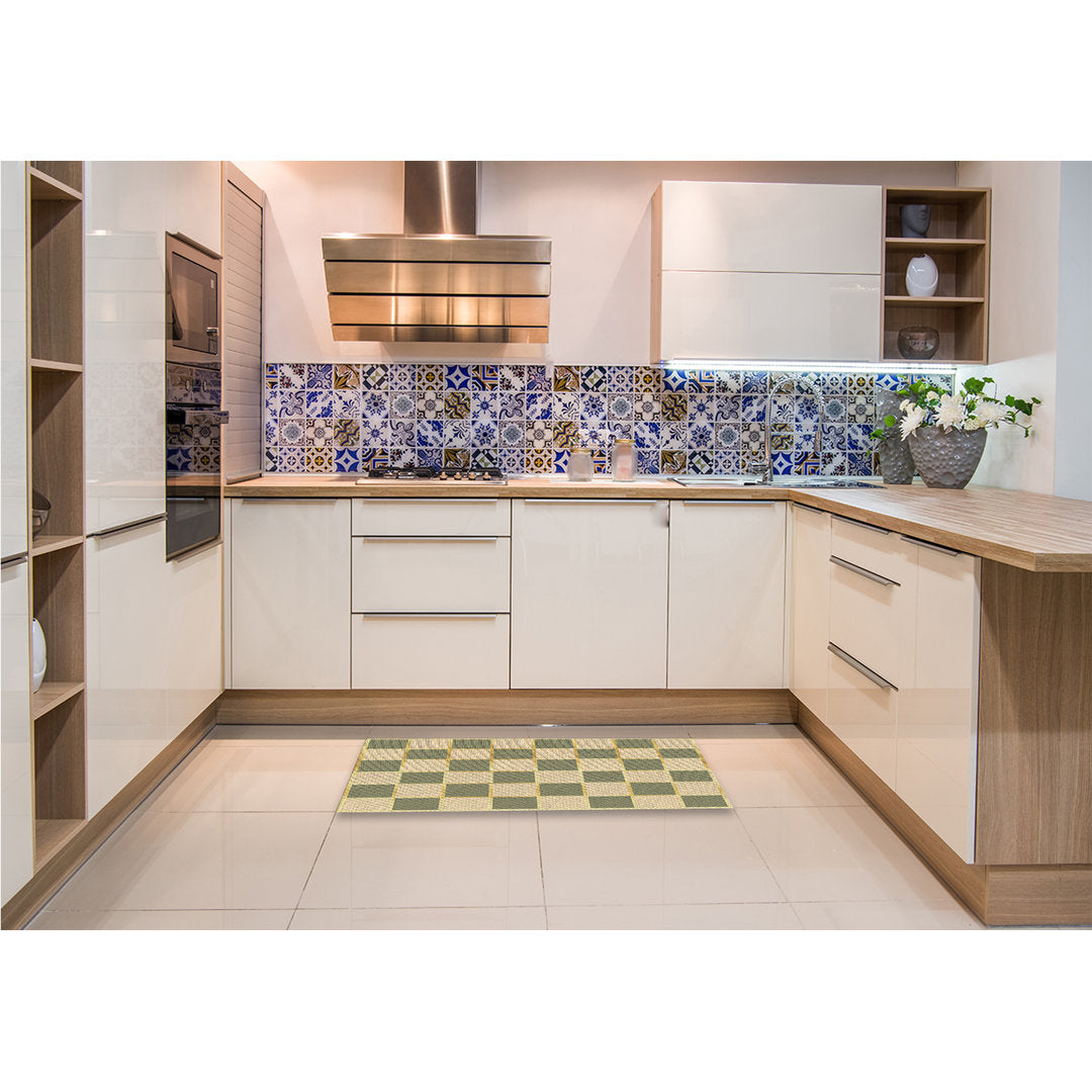 Checkered Wool Green/Ivory Area Rug East Urban Home Rug Size: Runner 2' x 5'