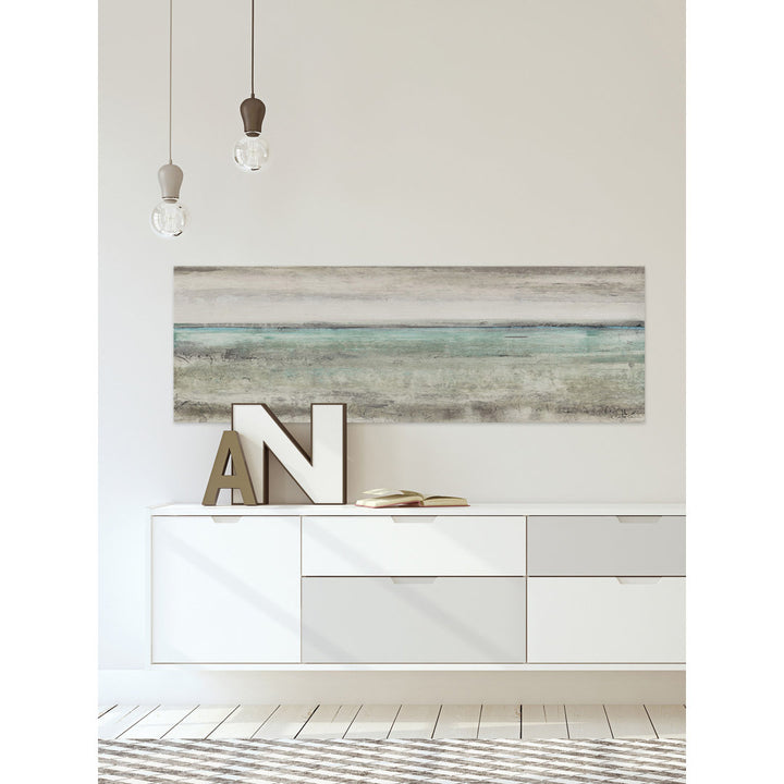 'Aqua Horizon IV' Acrylic Painting Print on Wrapped Canvas Highland Dunes Size: 15" H x 45" W x 1.5" D