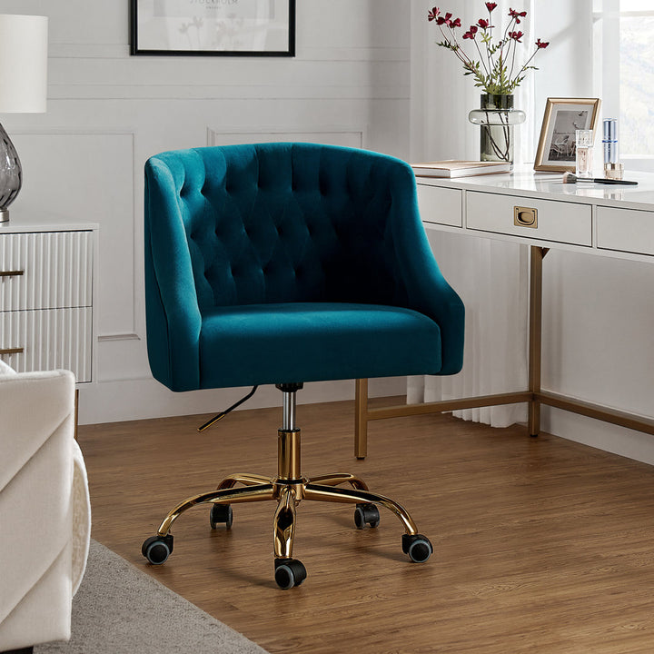 Louise 35.5'' H Velvet Hand-Curated Task Chair with Button Tufted Kelly Clarkson Home Upholstery Color: Teal Velvet