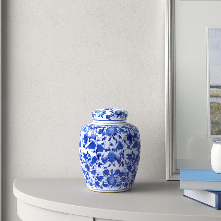 Chadwicks Blue/White Ceramic Jar Birch Lane™ Size: 8.25'' H x 6.25'' W x 6.25'' D