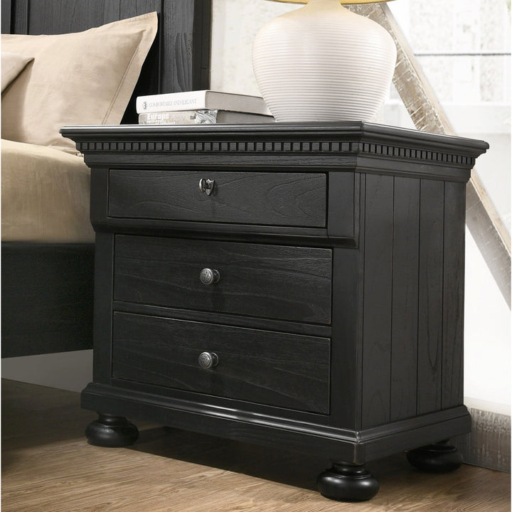 Waylon 3 - Drawer Solid Wood Nightstand in Black/Silver Greyleigh™