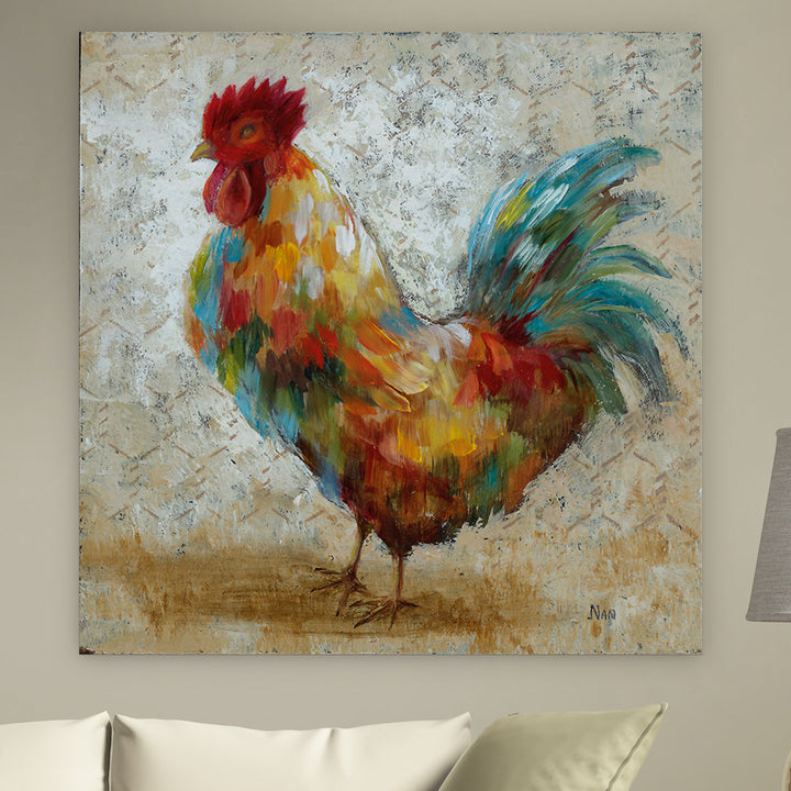 Fancy Rooster II' Oil Painting Print on Wrapped Canvas August Grove® Size: 40" H x 40" W x 1.5" D