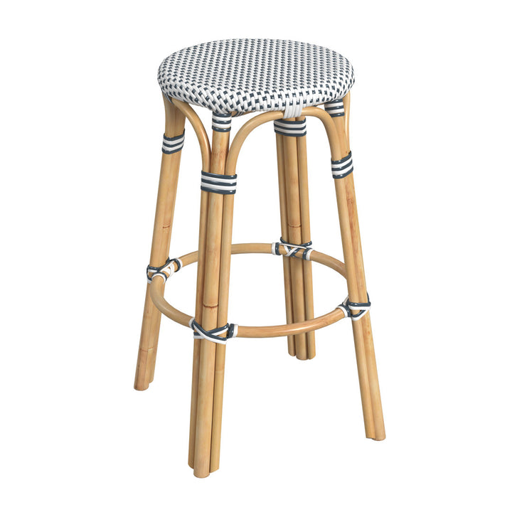 Alastair Bar & Counter Stool Birch Lane™ Color: White/Navy Dot/Natural Rattan Frame Seat Height: Bar Stool (30" Seat Height)