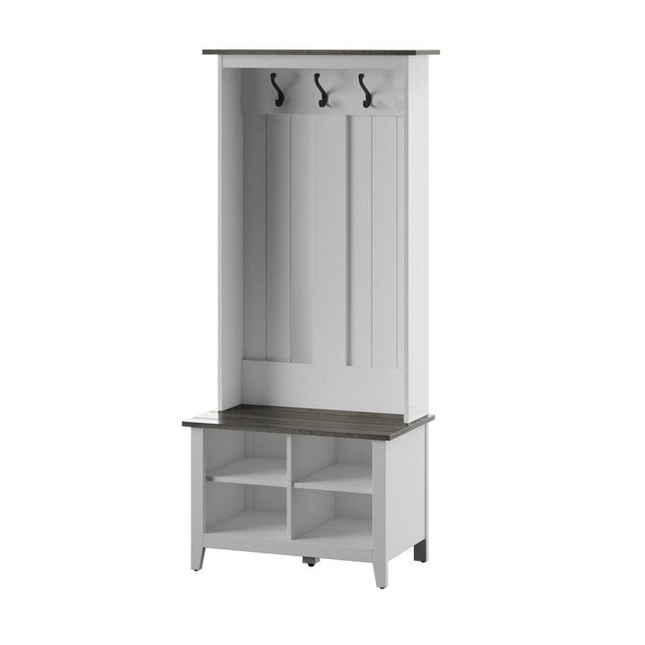Cleobury Hall Tree with Bench and Shoe Storage Laurel Foundry Modern Farmhouse® Color: White