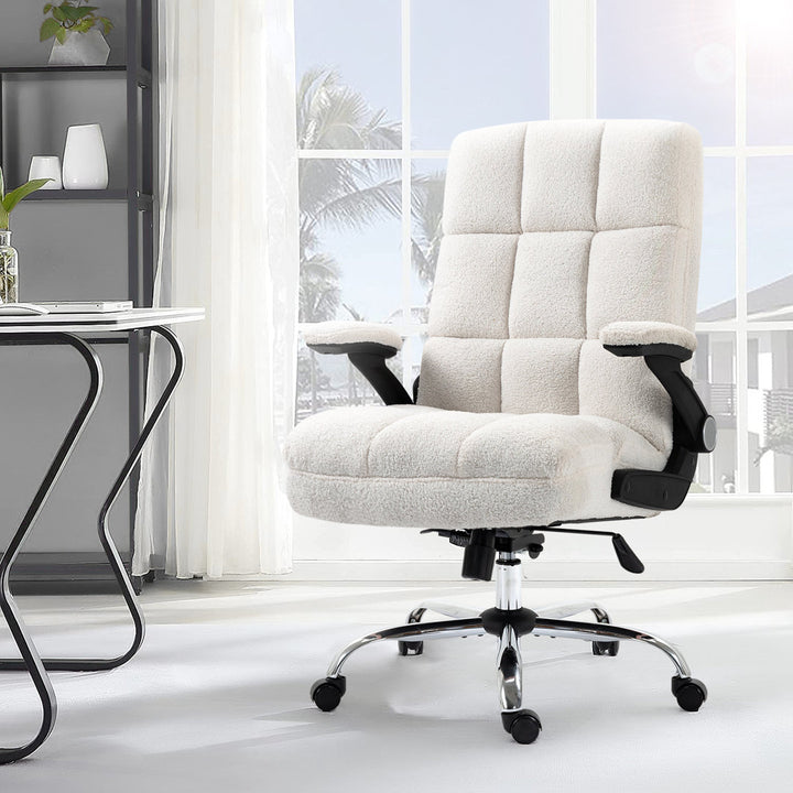 Ergonomic Office Chair Velvet and Teddy Fleece Fabric Inbox Zero Upholstery Color: White