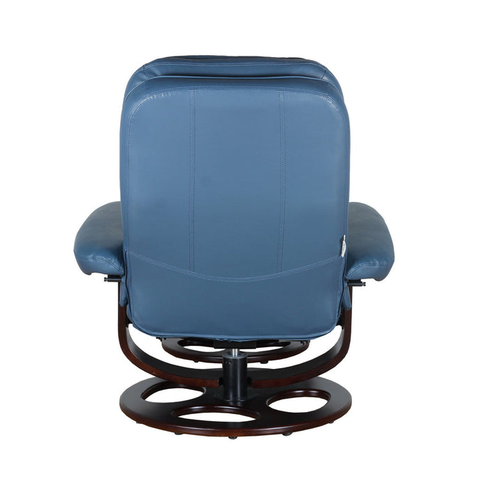 Majeda Manual Swivel Recliner With Ottoman Hokku Designs Body Fabric: Roman Blue Leather Match
