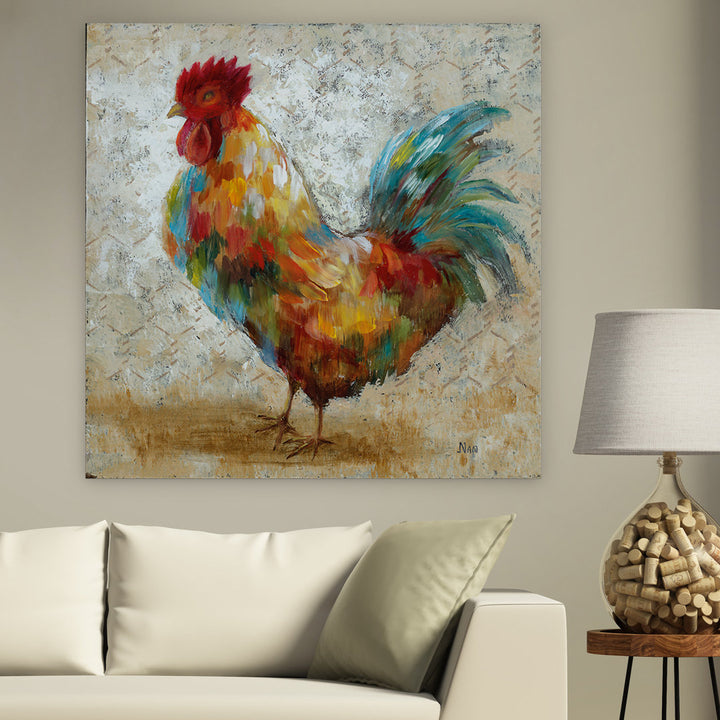 Fancy Rooster II' Oil Painting Print on Wrapped Canvas August Grove® Size: 40" H x 40" W x 1.5" D