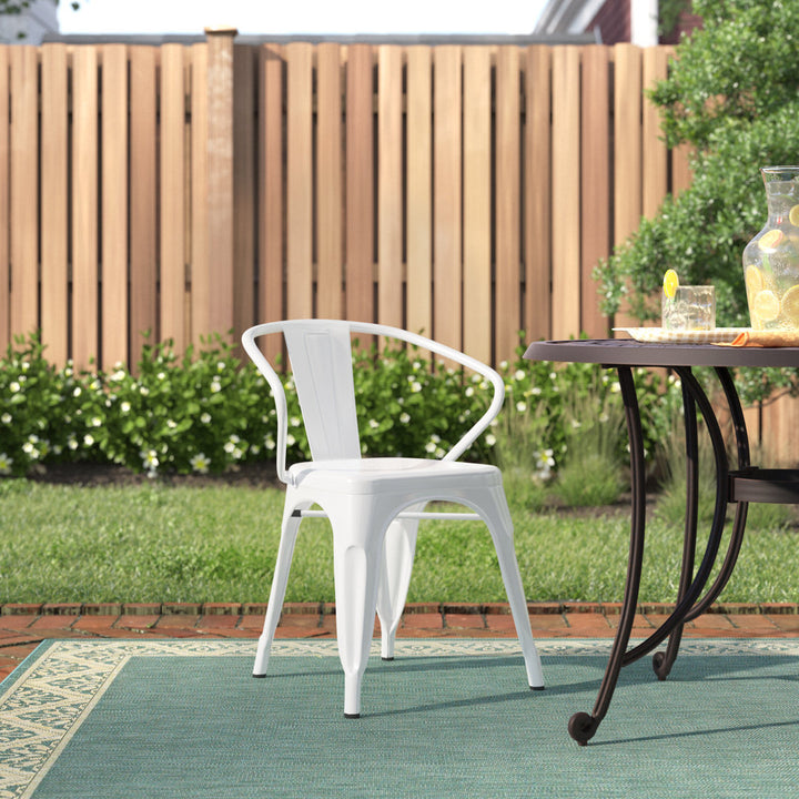 Hucheson Metal Indoor-Outdoor Chair with Arms Flash Furniture Seat Finish: White