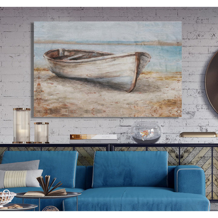 Embellished Whitewashed Boat - Print Beachcrest Home™ Size: 12" H x 18" W Format: Wrapped Canvas