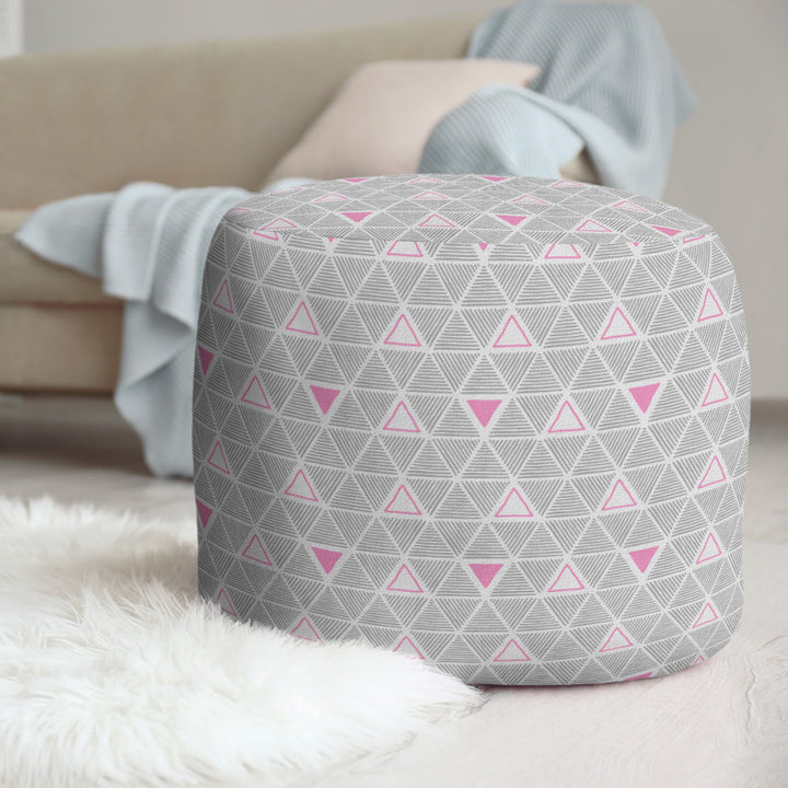 Full Color Hand Drawn Triangles Pouf East Urban Home Upholstery Color: Pink Accent