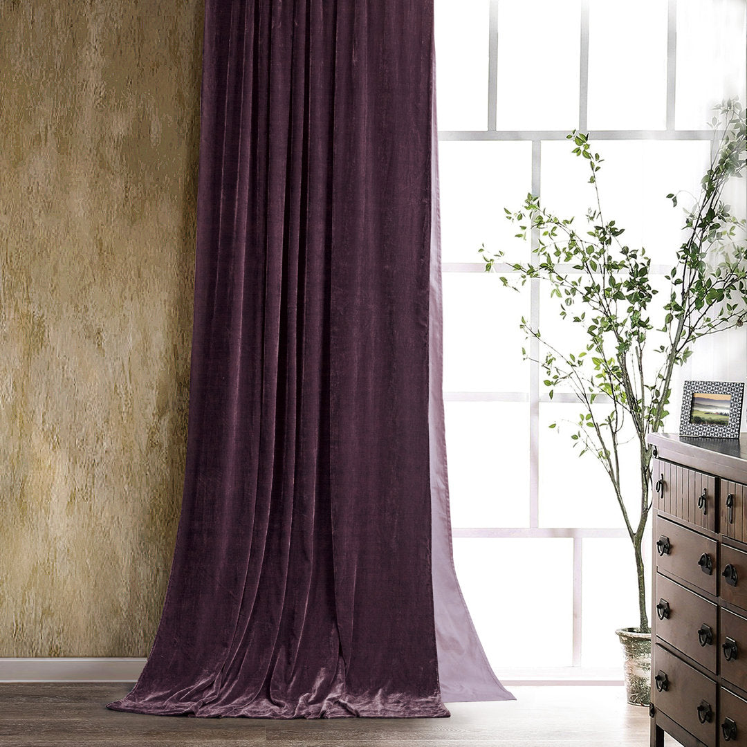 Stella Solid Color Faux Silk Velvet Romantic Western 48x108 inch Single Curtain Panel HiEnd Accents Curtain Color: Dark Violet