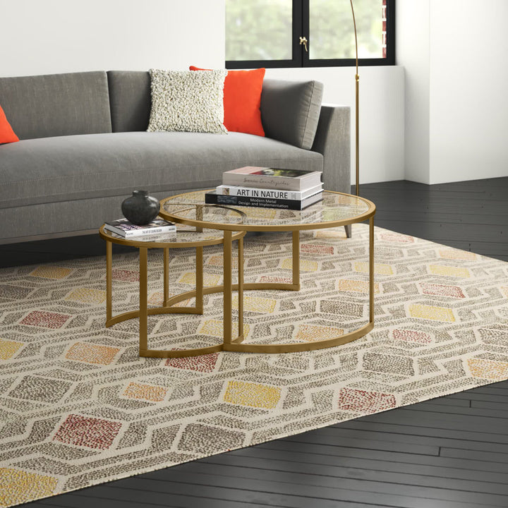 Kahoka 36" Glass And Steel Round Nested Coffee Tables Willa Arlo™ Interiors Table Base Color: Brass