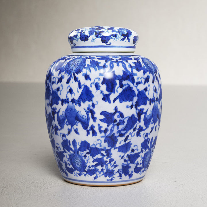 Chadwicks Blue/White Ceramic Jar Birch Lane™ Size: 8.25'' H x 6.25'' W x 6.25'' D