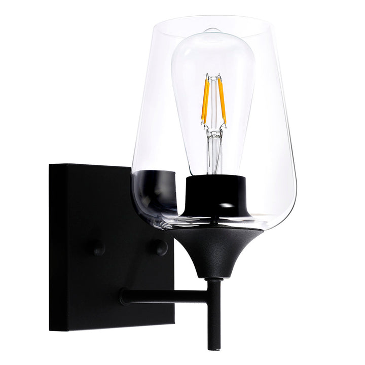 Herriman 1 - Light Dimmable Armed Sconce Ebern Designs Shade Color: Clear Finish: Matte Black