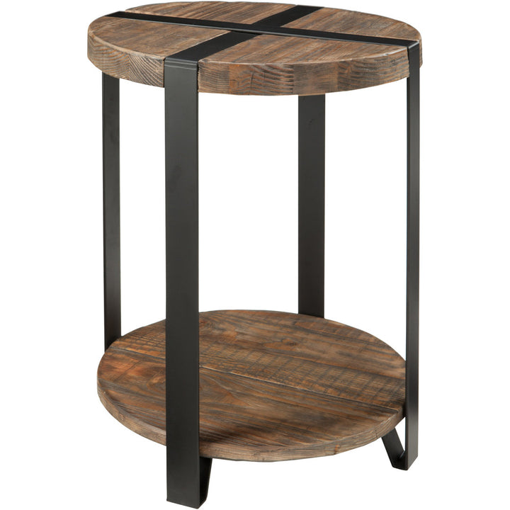 Lora 20" Dia Rustic Industrial Solid Wood and Metal Round End Table With 1 Shelf Birch Lane™
