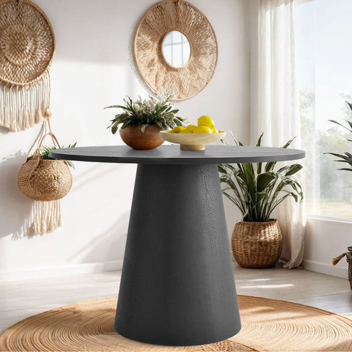 Agne 35" Round Pedestal Dining Table George Oliver Color: Black