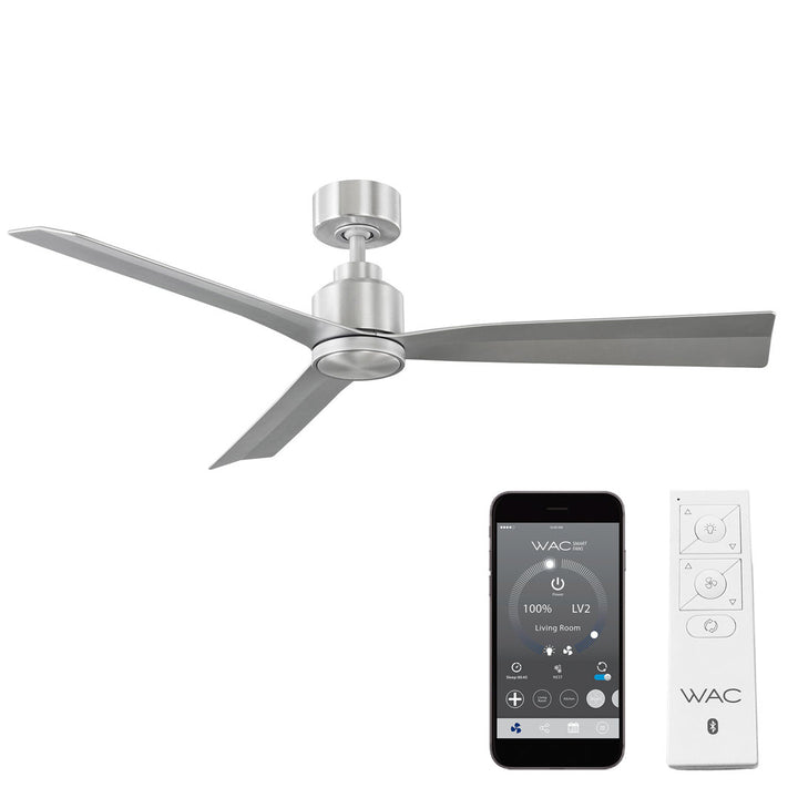 52" Smart Home Compatible 3 Blade Smart Ceiling Fan with Remote WAC Limited Fans Finish: Brushed Aluminum, Accessories: Without Light Kit