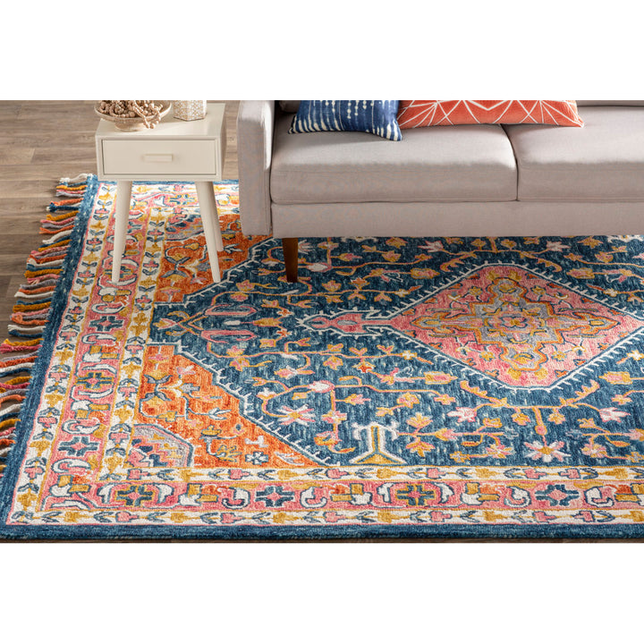 Carroll Oriental Hand Hooked Wool Navy/Orange/Gray Area Rug Joss & Main Rug Size: Rectangle 7'9" x 9'9"