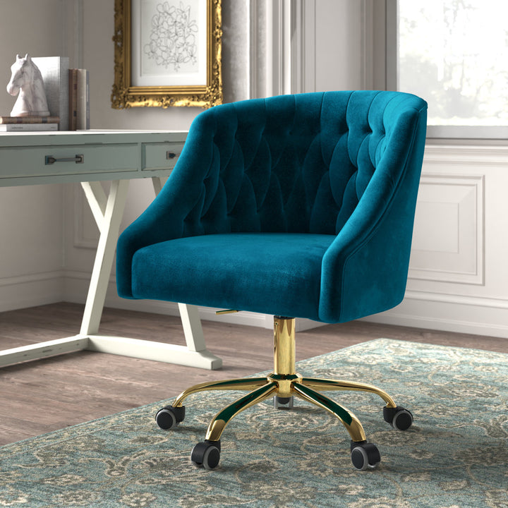 Louise 35.5'' H Velvet Hand-Curated Task Chair with Button Tufted Kelly Clarkson Home Upholstery Color: Teal Velvet