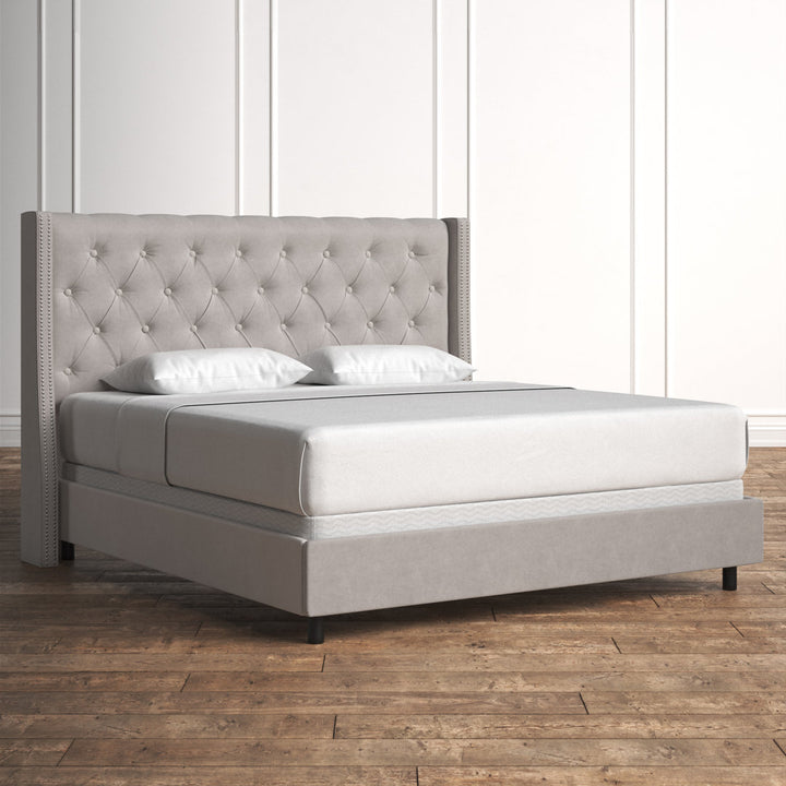 Annabel Upholstered Wingback Bed Kelly Clarkson Home Size: King Body Fabric: Mystere Dove Performance Velvet