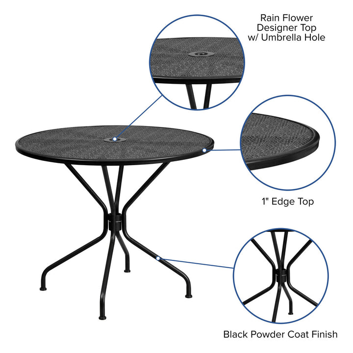 Chanea 35.25" Round Indoor-Outdoor Steel Patio Table-Umbrella Hole-Restaurant Seating Wade Logan®