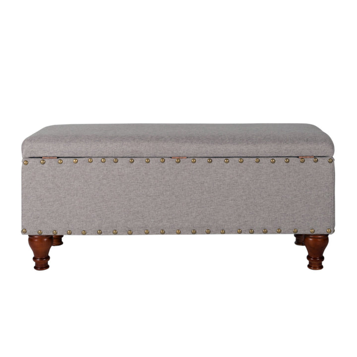 Collantes Upholstered Storage Bench Alcott Hill® Upholstery: Grey/Brushed Brass Nailhead