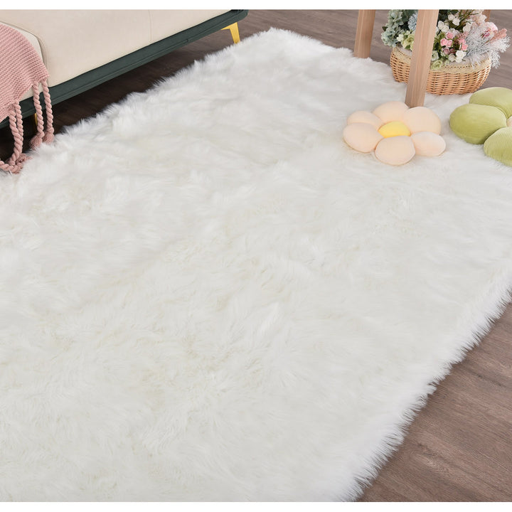 Mamduh Handmade Shag Faux Sheepskin White Rug Everly Quinn Rug Size: Rectangle 6'6" x 10'